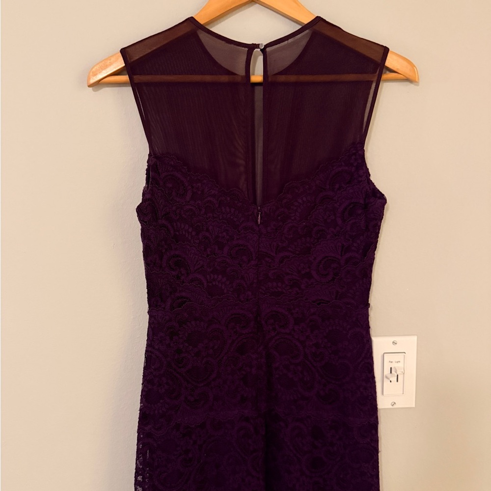 Nicole Miller Deep Purple Lace Midi Dress with Sheer Yoke
